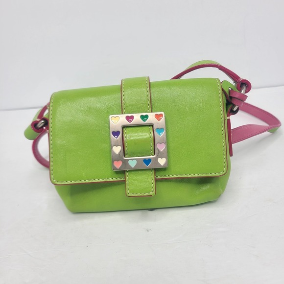 Dooney & Bourke Handbags - Vtg Y2K Dooney & Bourke Lime Green & Pink Trim‎ Rainbow Heart Buckle Mini